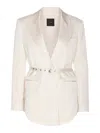 Pinko Goldeneye Belted Satin Blazer In Nude & Neutrals
