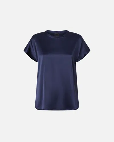 Pinko Satin Blouse With Cap Sleeves In Abyss Blue
