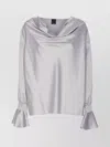 Pinko Satin Boat Neck Long Sleeve Top In Gray