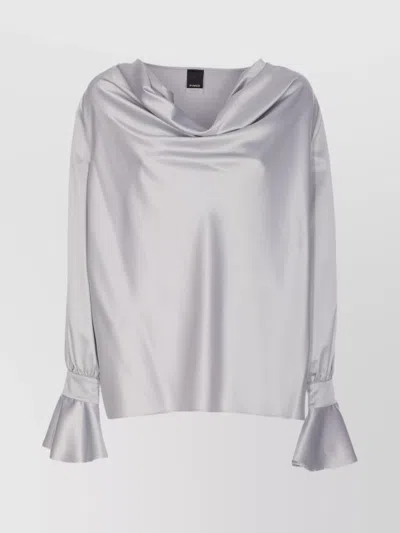 Pinko Satin Boat Neck Long Sleeve Top In Gray