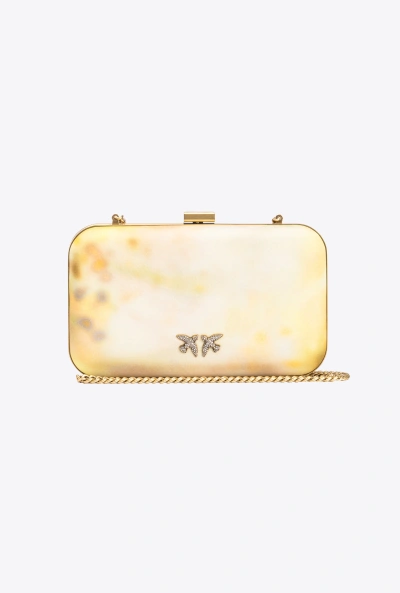 Pinko Satin Clutch With Faded Print In Mult.yellow/green-antique Gold