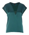 Pinko Cap Sleeves V-neck Sheer Panel Top In Blue