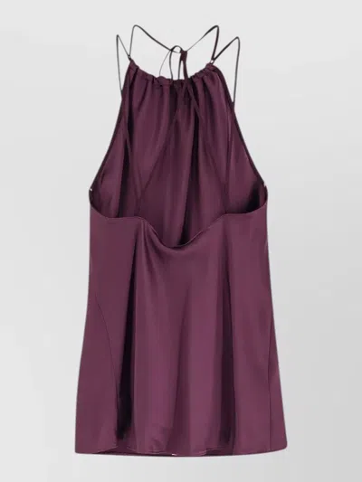 Pinko Satin Halterneck Top Deep Back Neckline In Purple