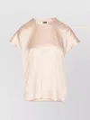 Pinko Satin Round Neck Short Sleeve Top In Brown