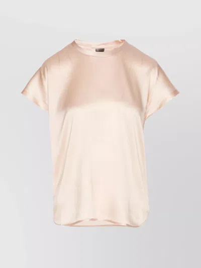 Pinko Satin Round Neck Short Sleeve Top In Pink