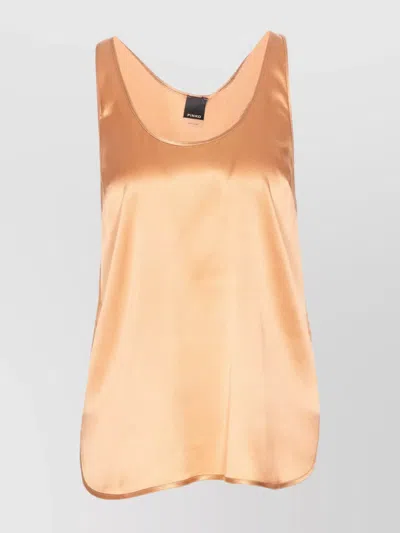 Pinko Satin Scoop Neck Sleeveless Top In Yellow