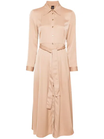 Pinko Robe Chemise En Satin Mat In Tawny-brown Beige