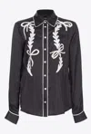 Pinko Satin Shirt With Rodeo Embroidery In Noir/beurre