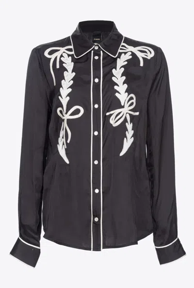 Pinko Satin Shirt With Rodeo Embroidery In Noir/beurre