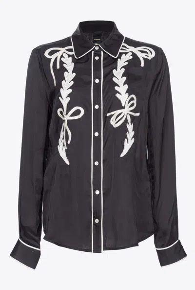 Pinko Satin Shirt With Rodeo Embroidery In Nero/burro