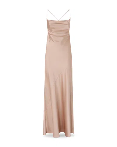 Pinko Pink Sleeveless Long Dress With Criss-crossed Spaghetti Straps In Tech Fabric Woman In Gold