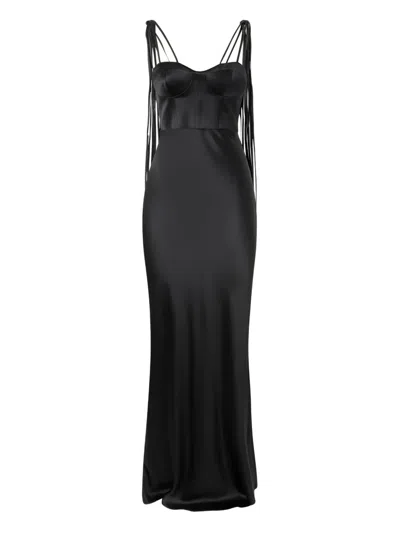 Pinko Satin Slip Dress In Nero Limousine