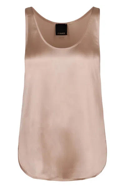 Pinko Satin Tank Top In Brown
