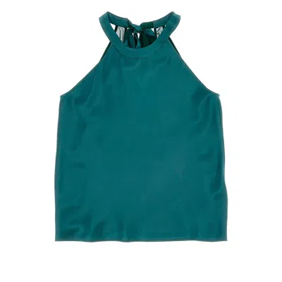 Pinko Satin Top With Georgette Bow In Green