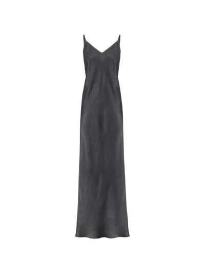 Pinko Satin-finish V-neck Maxi Dress In Gray