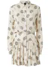 Pinko Mini Shirt Dress In Twill With Swirl Print In Neutrals