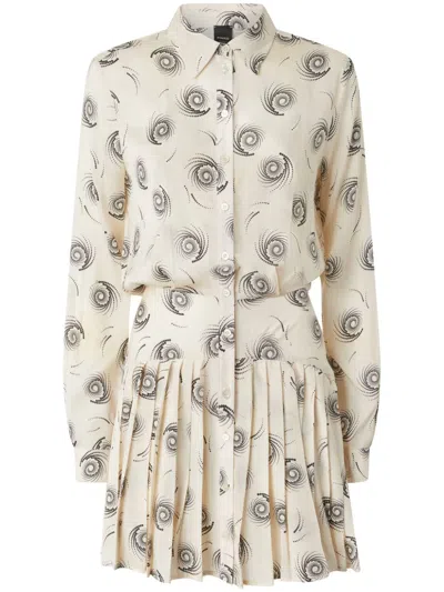 Pinko Mini Shirt Dress In Twill With Swirl Print In Cream/black