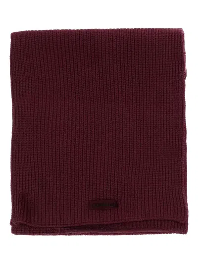 Pinko Ribbed Logo-patch Scarf In Burgundy