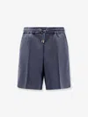 Pinko Scarola Textured Wool Bermuda Shorts In Blue