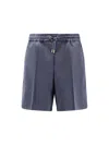 Pinko Scarola Textured Wool Bermuda Shorts In Blue