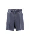 Pinko Scarola Textured Wool Bermuda Shorts In Blue