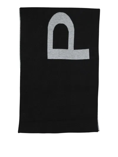 Pinko Black Wool Blend Scarf In Green