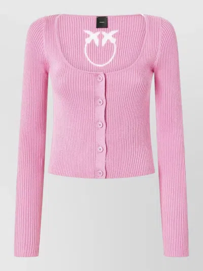 Pinko Scoop Neck Cardigan Embroidered Detail In Pink