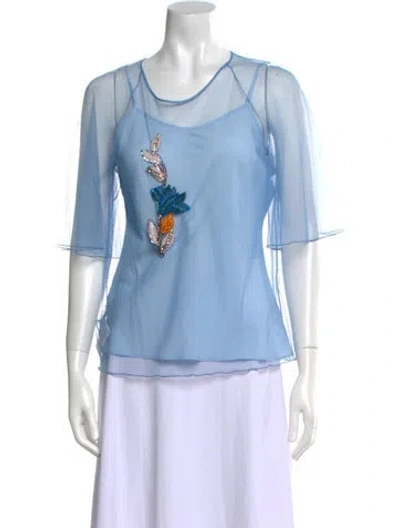 Pre-owned Pinko Scoop Neck Three-quarter Sleeve Top In Blue