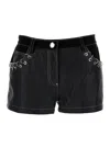PINKO BLACK SHORTS WITH PIERCING DETAILS IN LEATHER AND SUEDE WOMAN
