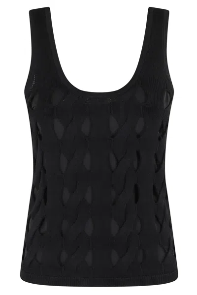 Pinko Sculpted Tank Top With Intricate Woven Design In Black