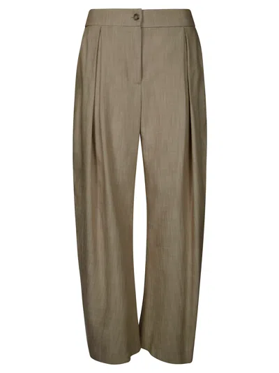 Pinko High-waisted Wide-leg Trousers With Front Pleats In Green