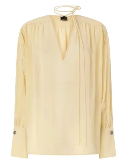 Pinko V-neck Blouse With Gathered Detail In Yellow