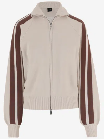 Pinko Seasonal Zip Up Sweater In Viscose Blend In Neutral