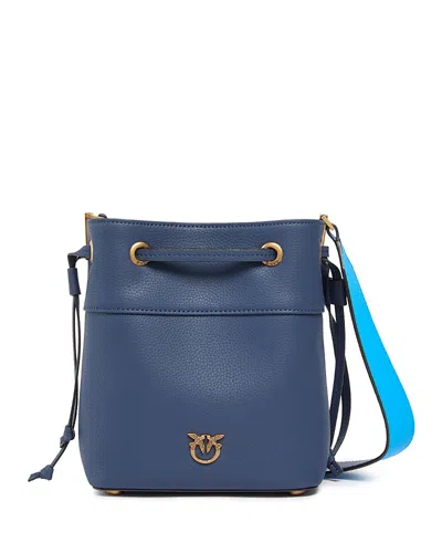 Pinko Secchiello Mini Double Leather Bucket Bag In Blue
