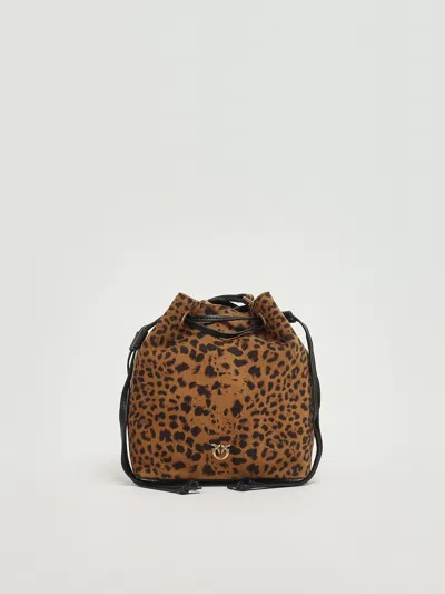 Pinko Secchiello Mini Suede Shoulder Bag In Animal Print
