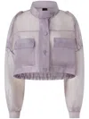 Pinko Small Cropped Jacket In Sheer Silk Organza In Purple