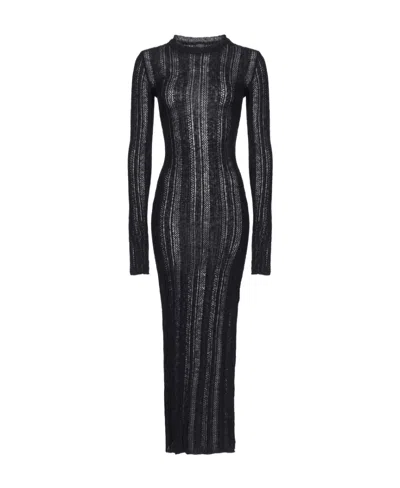 Pinko Semi-sheer Knitted Midi Dress In Black