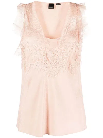 Pinko Semi-sheer Lace-panelled Top In Rosa