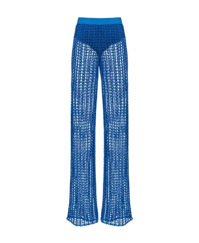 Pinko Semi-sheer Open-knit Trousers In Vrai Bleu