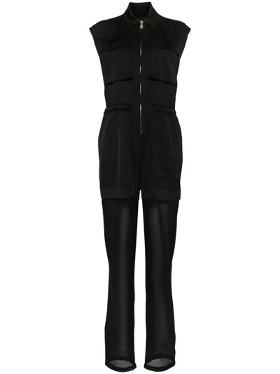 Pinko Semi-sheer Panelled Sleeveless Jumpsuit In Black
