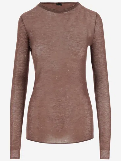 Pinko Semi-sheer Wool Sweater In Brown