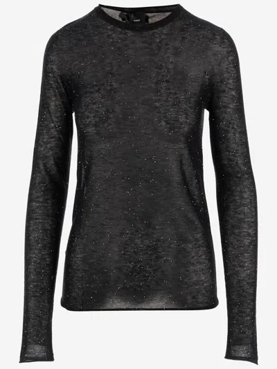 Pinko Semi Sheer Wool Sweater In Black