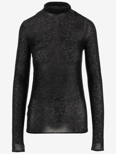 Pinko Semi Sheer Wool Sweater In Black