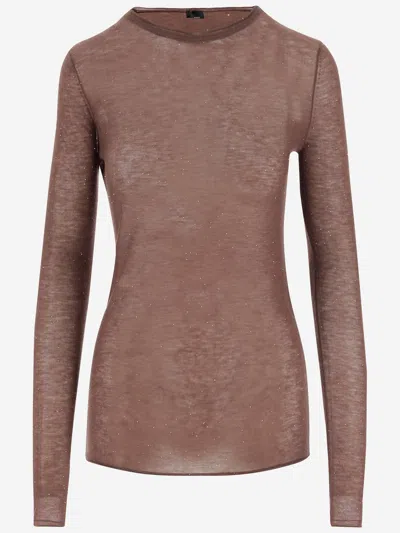 Pinko Semi Sheer Wool Sweater In Brown