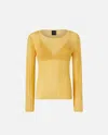 Pinko Semi-transparent Ribbed Sweater In Rattan Yellow