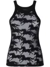 Pinko Semi-trasparent Black 'wipe' Top With Horses In Black