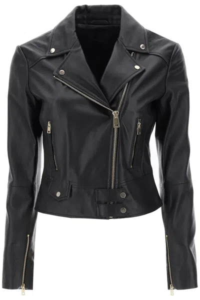 Pinko 'costa Rica' Black Biker Jacket In Leather Woman