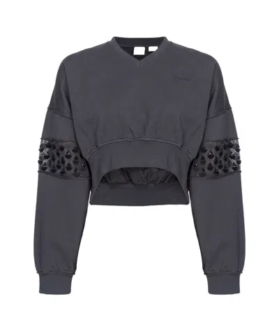 Pinko Sequin-embellished Cropped Sweatshirt In Gray