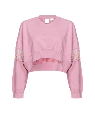 Pinko Sequin-embellished Cropped Sweatshirt In Pink