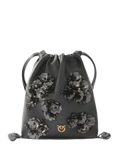 Pinko Sequin-embellished Drawstring Shoulder Bag In Black